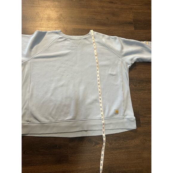 Carhartt Women’s Midweight Crewneck Logo Sleeve Sweatshirt Sz 3X Pullover Blue - Picture 7 of 7